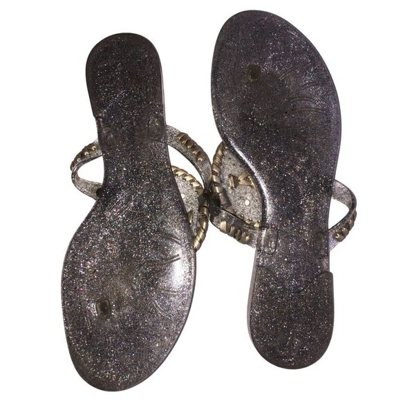 Jack Rogers Size 9 Sandals Jelly Thong Clear Glitter Medallion Gold Summer Beach - Picture 5 of 5